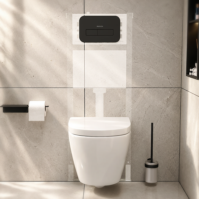 Pavilion Complete Wall Hung Rimless Toilet Set - Round Matt Black Flush