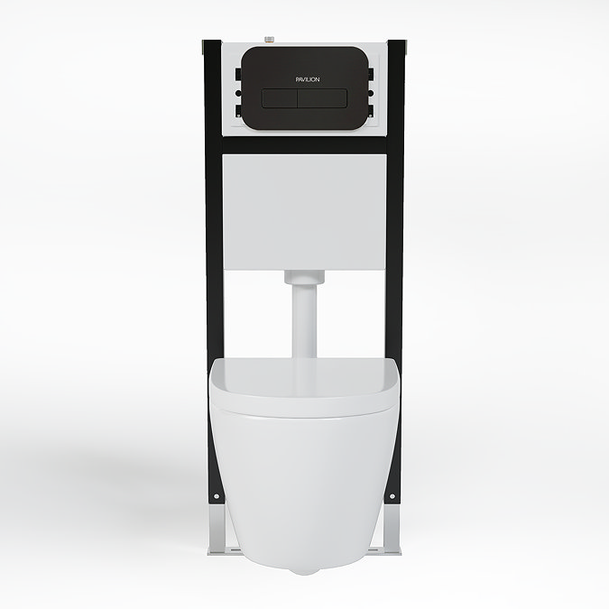 Pavilion Complete Wall Hung Rimless Toilet Set - Round Matt Black Flush