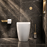 Pavilion Round Rimless Back to Wall Toilet Pan with Soft-Close Seat, Brushed Brass Hinges