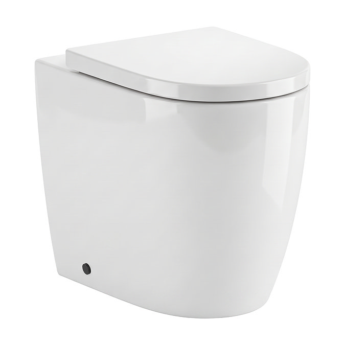Pavilion Round Rimless Back to Wall Toilet Pan with Soft-Close Seat, Matt Black Hinges