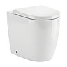 Pavilion Round Rimless Back to Wall Toilet Pan with Soft-Close Seat, Matt Black Hinges