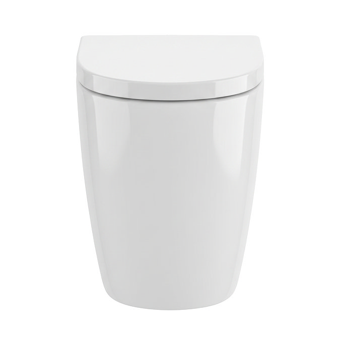 Pavilion Round Rimless Back to Wall Toilet Pan with Soft-Close Seat, Matt Black Hinges