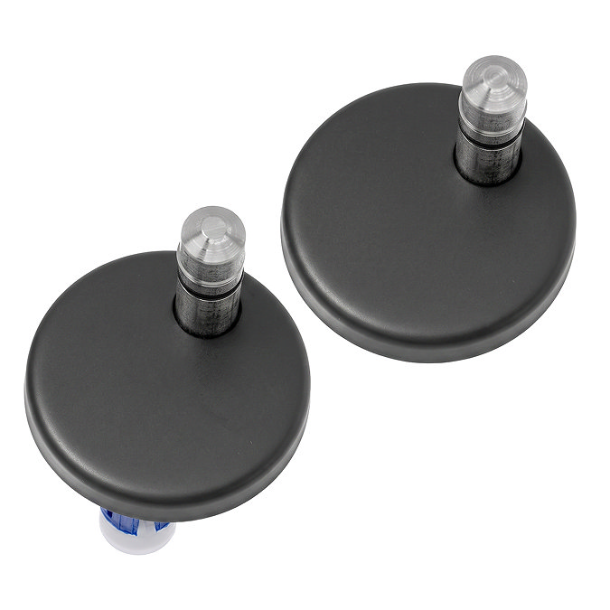 Pavilion Round Rimless Back to Wall Toilet Pan with Soft-Close Seat, Matt Black Hinges