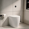 Pavilion Round Rimless Back to Wall Toilet Pan with Soft-Close Seat, Matt Black Hinges