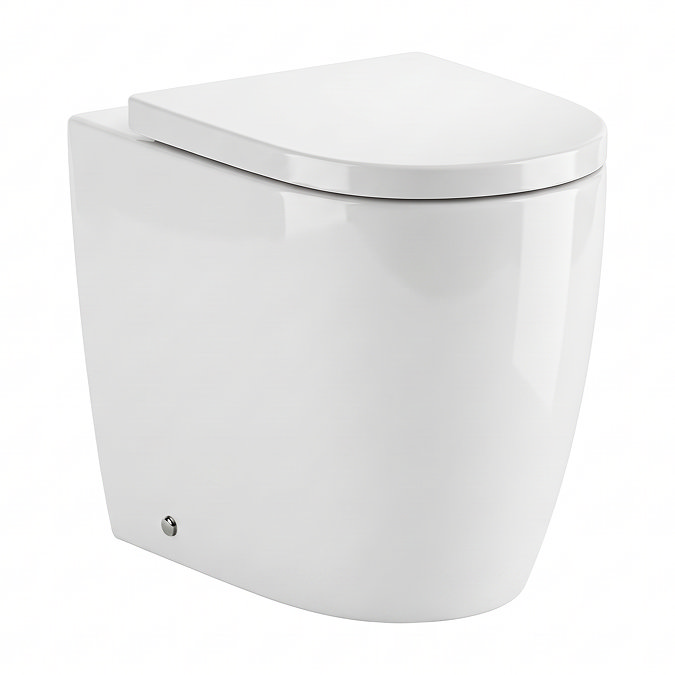 Pavilion Round Rimless Back to Wall Toilet Pan with Soft-Close Seat Angled