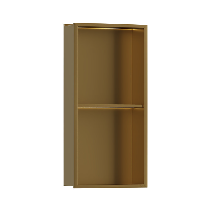 Pavilion Stainless Steel Illuminated Double Shower Niche with Shelf – 610 x 305mm, Brushed Brass