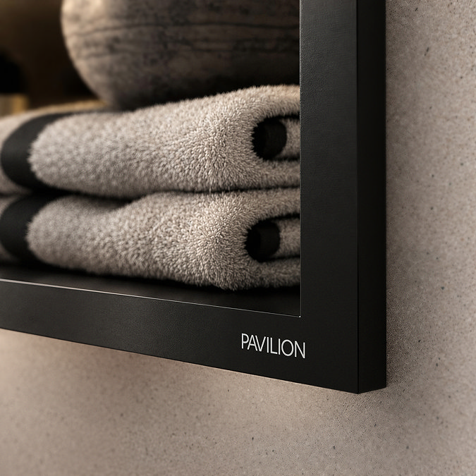Pavilion Stainless Steel Illuminated Double Shower Niche with Shelf 610 x 305mm Matt Black Lifestyle Close Up
