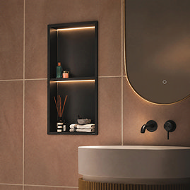 Pavilion Stainless Steel Illuminated Double Shower Niche with Shelf – 610 x 305mm, Matt Black