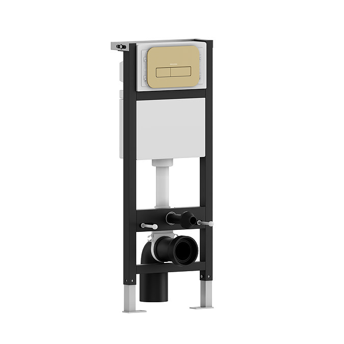 Pavilion Toilet Cistern Frame with Brushed Brass Round Dual Flush Plate