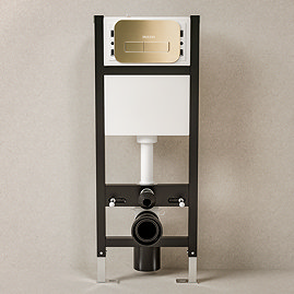 Pavilion Toilet Cistern Frame with Brushed Brass Round Dual Flush Plate