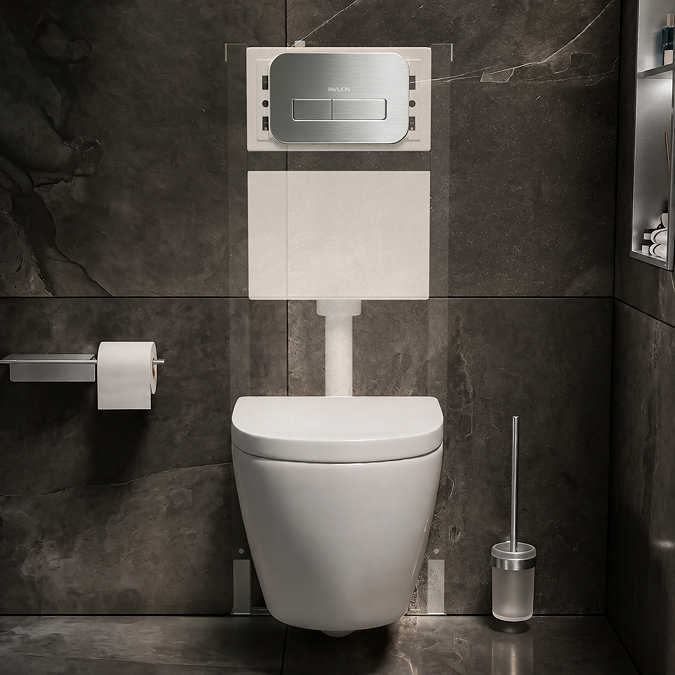 Pavilion Toilet Cistern Frame with Brushed Steel Round Dual Flush Plate_Lifestyle_B