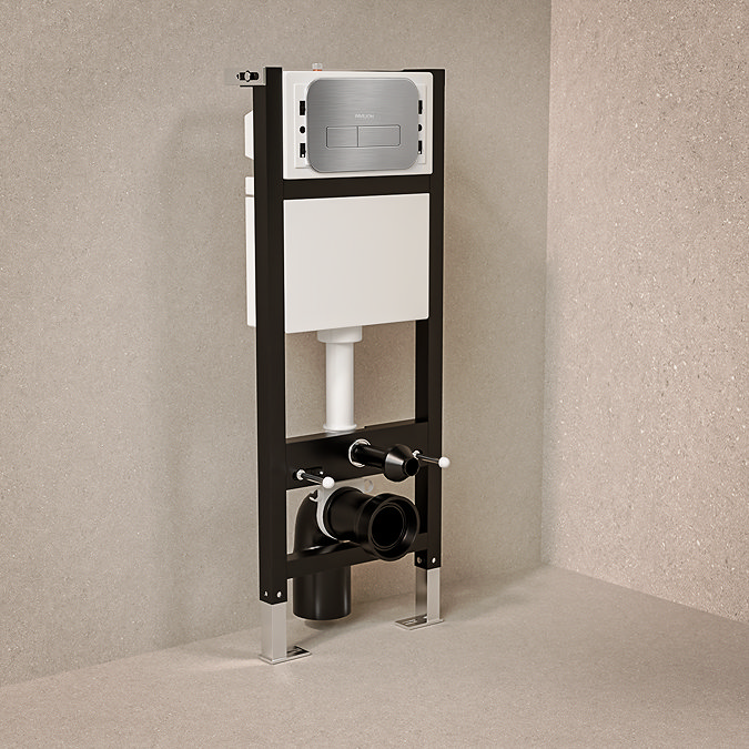 Pavilion Toilet Cistern Frame with Brushed Steel Round Dual Flush Plate