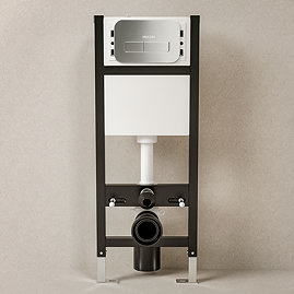 Pavilion Toilet Cistern Frame with Brushed Steel Round Dual Flush Plate