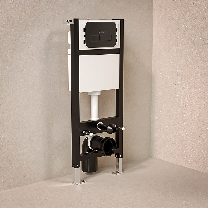 Pavilion Toilet Cistern Frame with Matt Black Round Dual Flush Plate