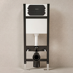 Pavilion Toilet Cistern Frame with Matt Black Round Dual Flush Plate_Lifestyle_Front