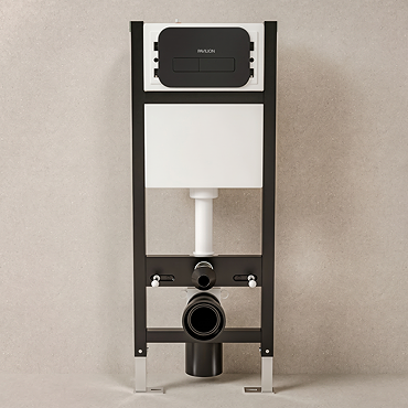Pavilion Toilet Cistern Frame with Matt Black Round Dual Flush Plate
