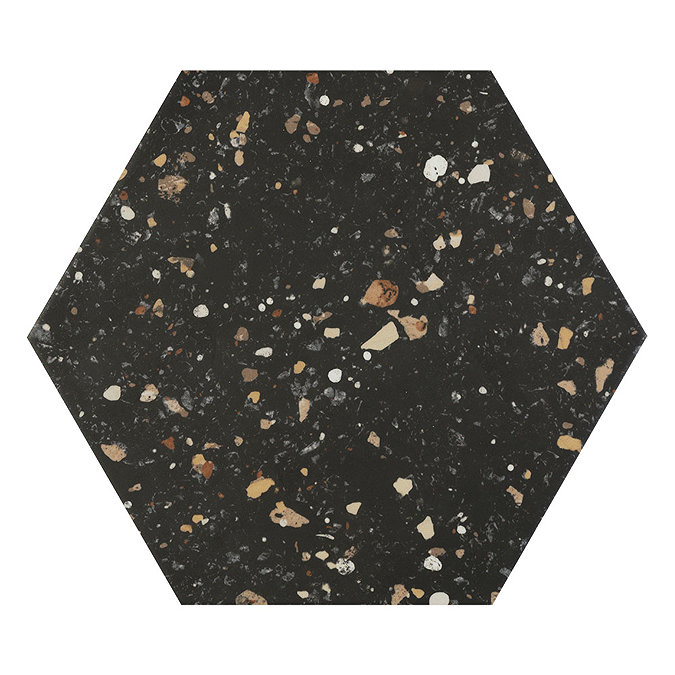 Pella Black Terrazzo Effect Hexagon Wall & Floor Tiles - 258 x 290mm  Profile Large Image
