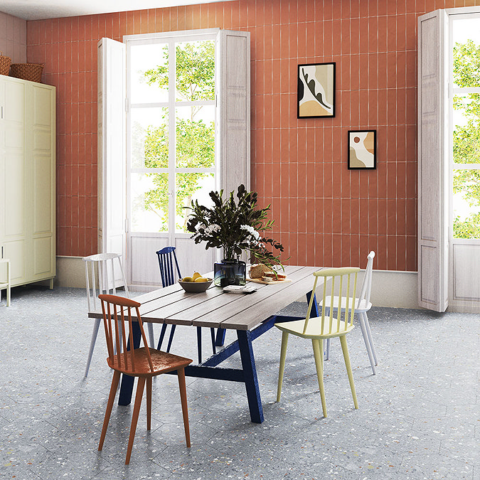 Pella Blue Terrazzo Effect Hexagon Wall & Floor Tiles - 258 x 290mm  Feature Large Image