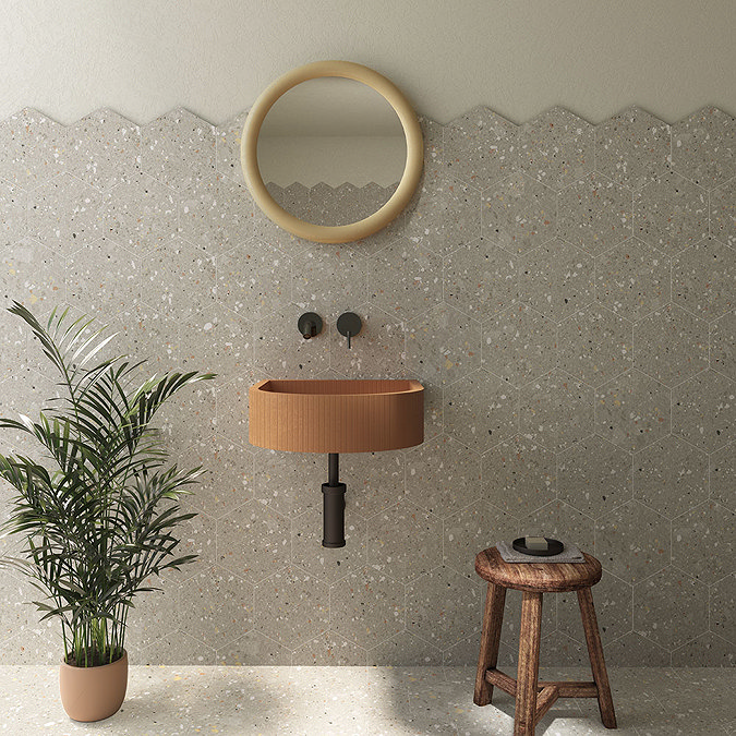 Pella Grey Terrazzo Effect Hexagon Wall & Floor Tiles - 258 x 290mm Large Image