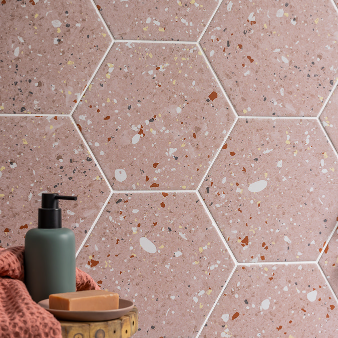 Pella Pink Terrazzo Effect Hexagon Wall & Floor Tiles - 258 x 290mm