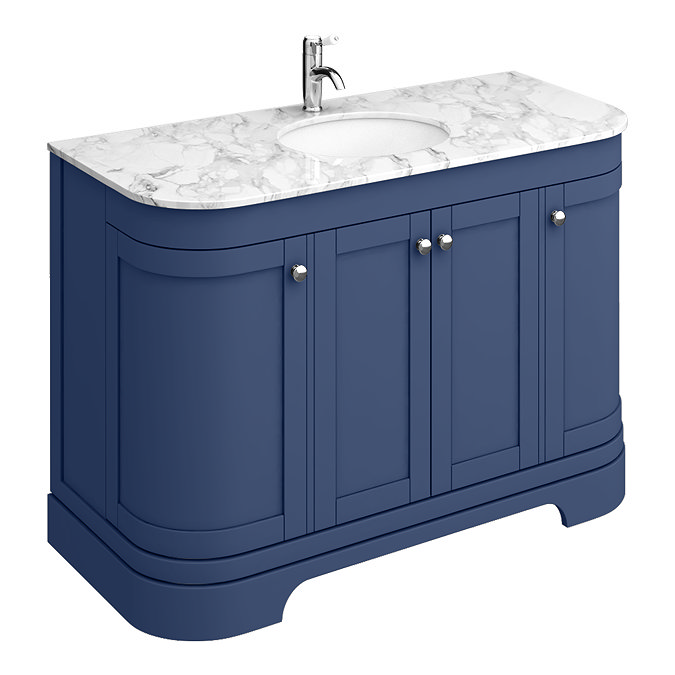 Period Bathroom Co. 1220mm Curved Vanity Unit with White Marble Basin Top - Cobalt Blue  Profile Lar