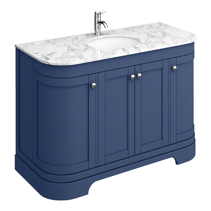 Period Bathroom Co. 1220mm Curved Vanity Unit with White Marble Basin Top - Cobalt Blue