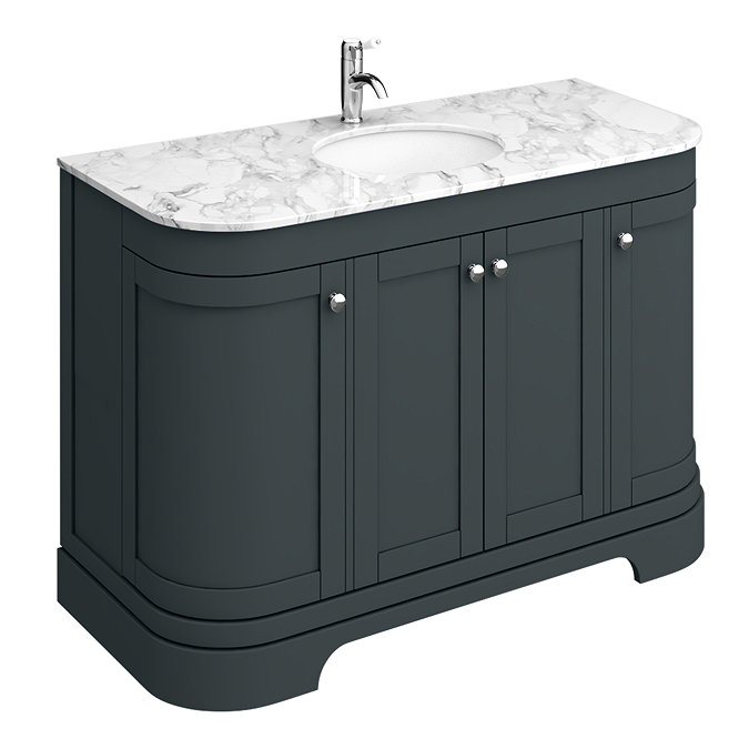 Period Bathroom Co. 1220mm Curved Vanity Unit with White Marble Basin Top - Dark Grey Large Image