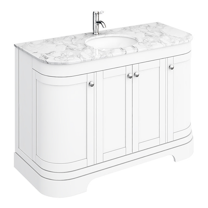 Period Bathroom Co. 1220mm Curved Vanity Unit with White Marble Basin Top - White  Profile Large Ima