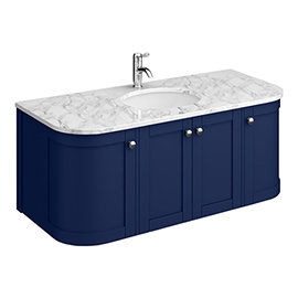 Period Bathroom Co. 1220mm Curved Wall Hung Vanity with White Marble Basin Top - Cobalt Blue Medium 