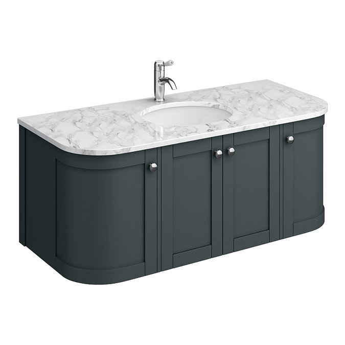 Period Bathroom Co. 1220mm Curved Wall Hung Vanity with White Marble Basin Top - Dark Grey Large Ima