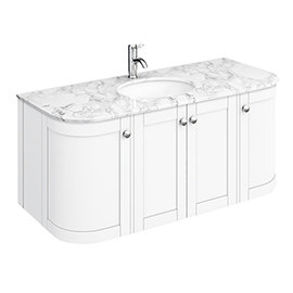 Period Bathroom Co. 1220mm Curved Wall Hung Vanity with White Marble Basin Top - White Medium Image