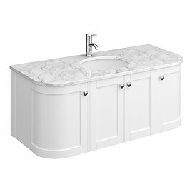 Period Bathroom Co. 1220mm Curved Wall Hung Vanity with White Marble Basin Top - White