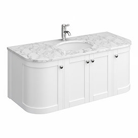 Period Bathroom Co. 1220mm Curved Wall Hung Vanity with White Marble Basin Top - White
