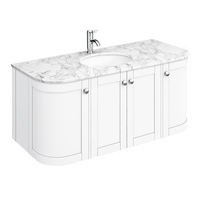 Period Bathroom Co. 1220mm Curved Wall Hung Vanity with White Marble Basin Top - White Large Image