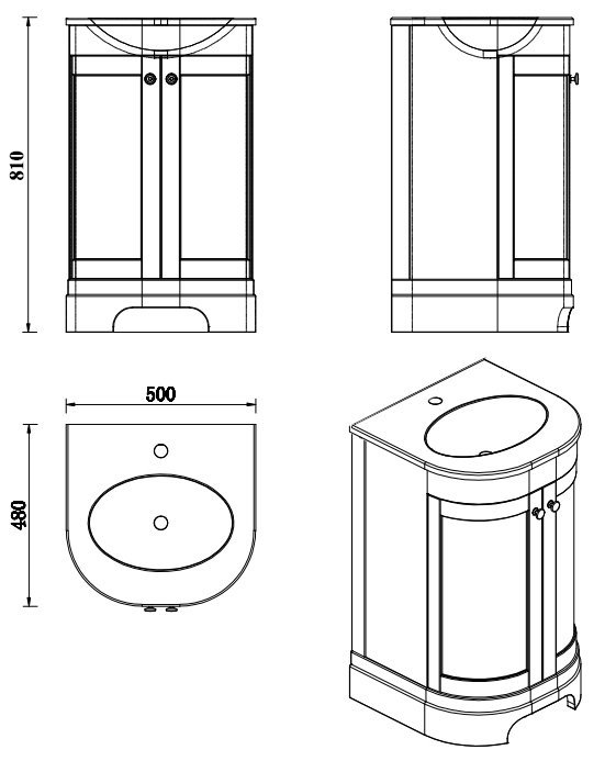 Period Bathroom Co. 500mm Curved Vanity Unit with White Stone Resin Basin - White