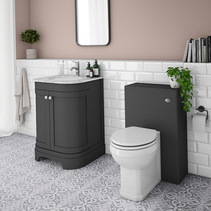 Period Bathroom Co. 600mm Curved Vanity Unit with Dark Grey Marble Basin Top - Dark Grey  Profile La