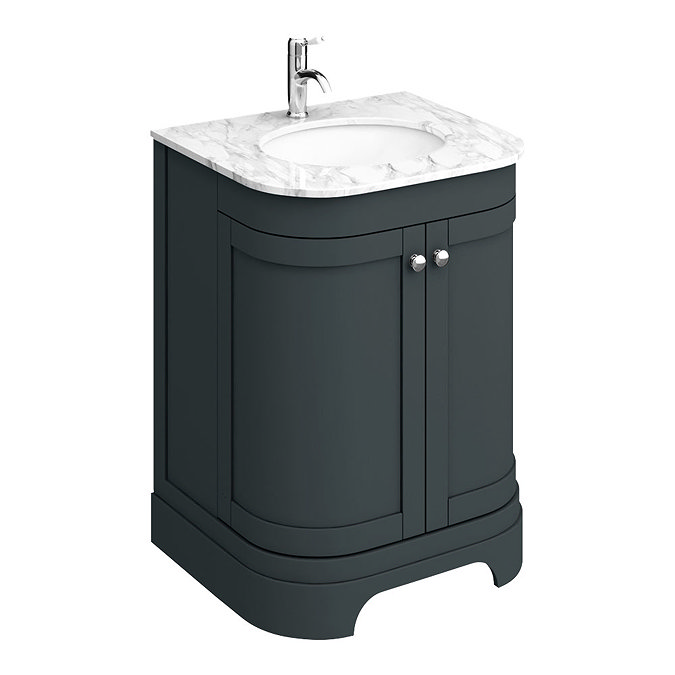 Period Bathroom Co. 600mm Curved Vanity Unit with Dark Grey Marble Basin Top - Dark Grey Large Image