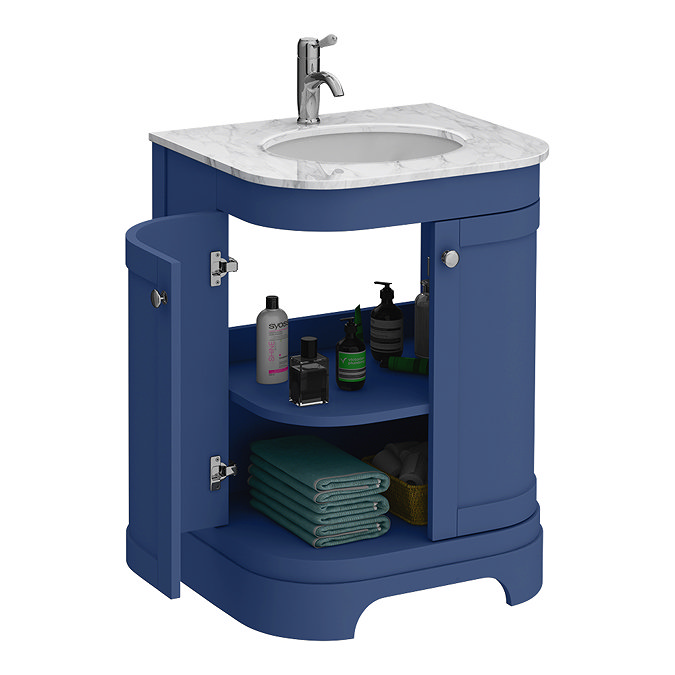 Period Bathroom Co. 600mm Curved Vanity Unit with White Marble Basin Top - Cobalt Blue  Feature Larg