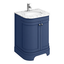 Period Bathroom Co. 600mm Curved Vanity Unit with White Marble Basin Top - Cobalt Blue Medium Image