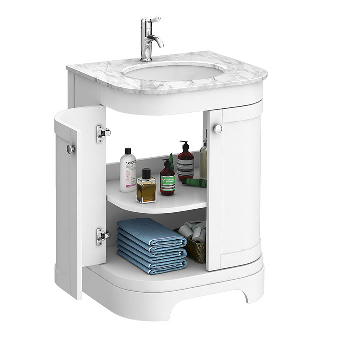 Period Bathroom Co. 600mm Curved Vanity Unit with White Marble Basin Top - White  Feature Large Imag