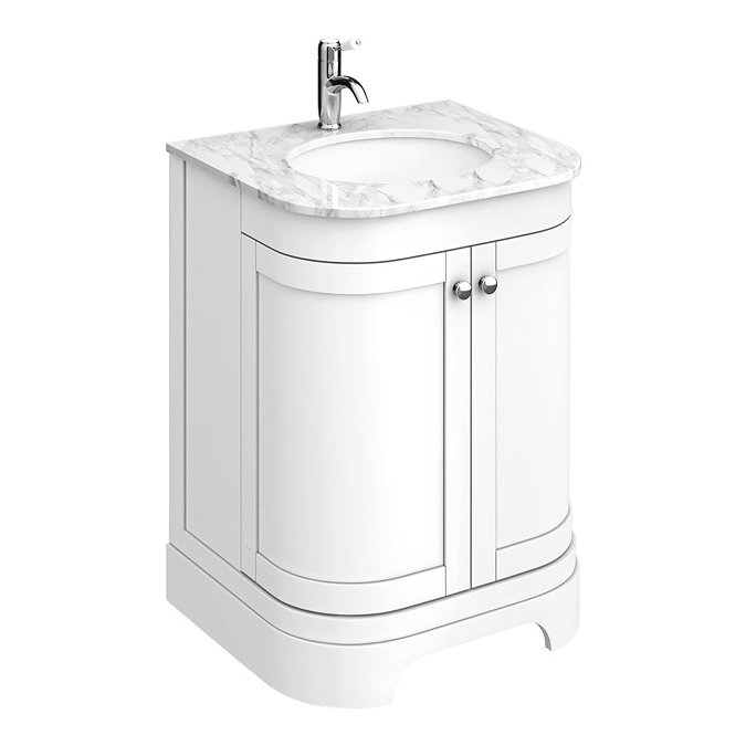 Period Bathroom Co. 600mm Curved Vanity Unit with White Marble Basin Top - White Large Image