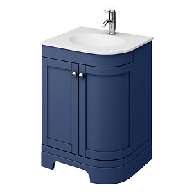Period Bathroom Co. 610mm LH Offset Vanity Unit with White Stone Resin Basin - Cobalt Blue
