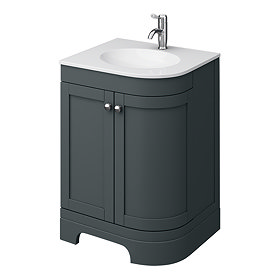 Period Bathroom Co. 610mm LH Offset Vanity Unit with White Stone Resin Basin - Dark Grey