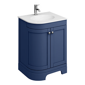 Period Bathroom Co. 610mm RH Offset Vanity Unit with White Stone Resin Basin - Cobalt Blue