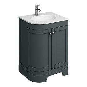 Period Bathroom Co. 610mm RH Offset Vanity Unit with White Stone Resin Basin - Dark Grey