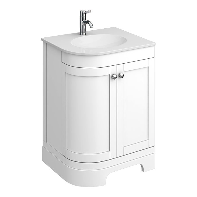 Period Bathroom Co. 610mm RH Offset Vanity Unit with White Stone Resin Basin - White