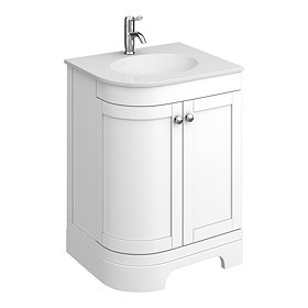 Period Bathroom Co. 610mm RH Offset Vanity Unit with White Stone Resin Basin - White