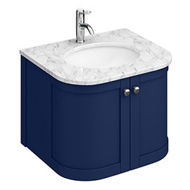 Period Bathroom Co. 620mm Curved Wall Hung Vanity with White Marble Basin Top - Cobalt Blue Medium I