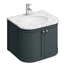 Period Bathroom Co. 620mm Curved Wall Hung Vanity with White Marble Basin Top - Dark Grey Medium Ima