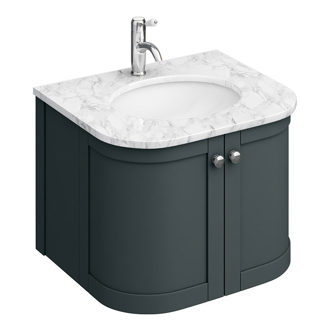 Period Bathroom Co. 620mm Curved Wall Hung Vanity with White Marble Basin Top - Dark Grey Large Imag